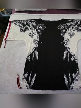 La Perla Luxury Viscose Caftan Tunic Top Black White IT 44